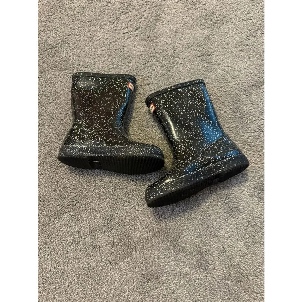 Hunter Black Glitter Speckle Rain Boots Sz 12